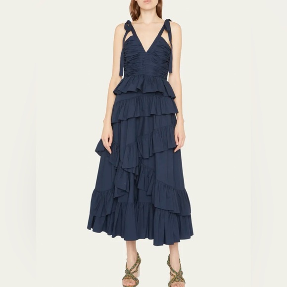Ulla Johnson Candace Tiered Ruffled Midi Dress in Midnight size 6